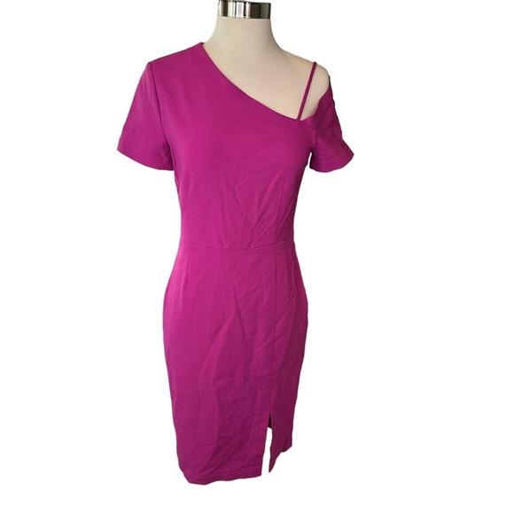 Yigal Azrouel One Shoulder Bi Stretch Dress Womens Short Sleeve Pink 6 NWT - Picture 1 of 13
